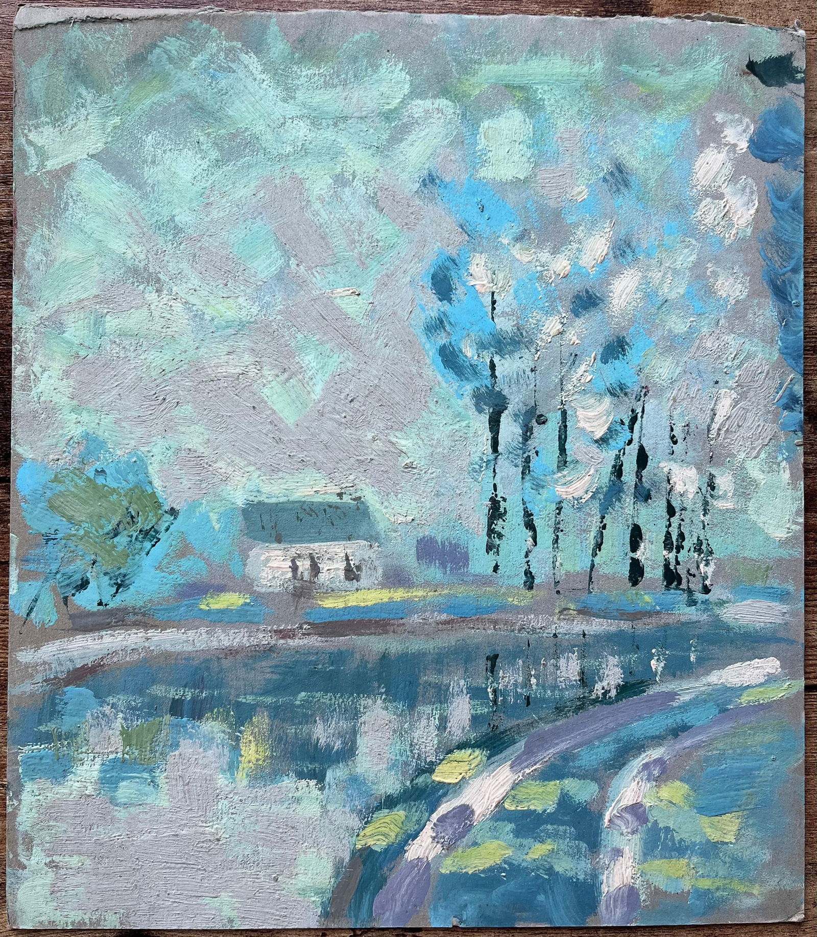 Fanch Lel; French Impressionist Oil Painting of Lakeside Trees and Cottage Path - 5