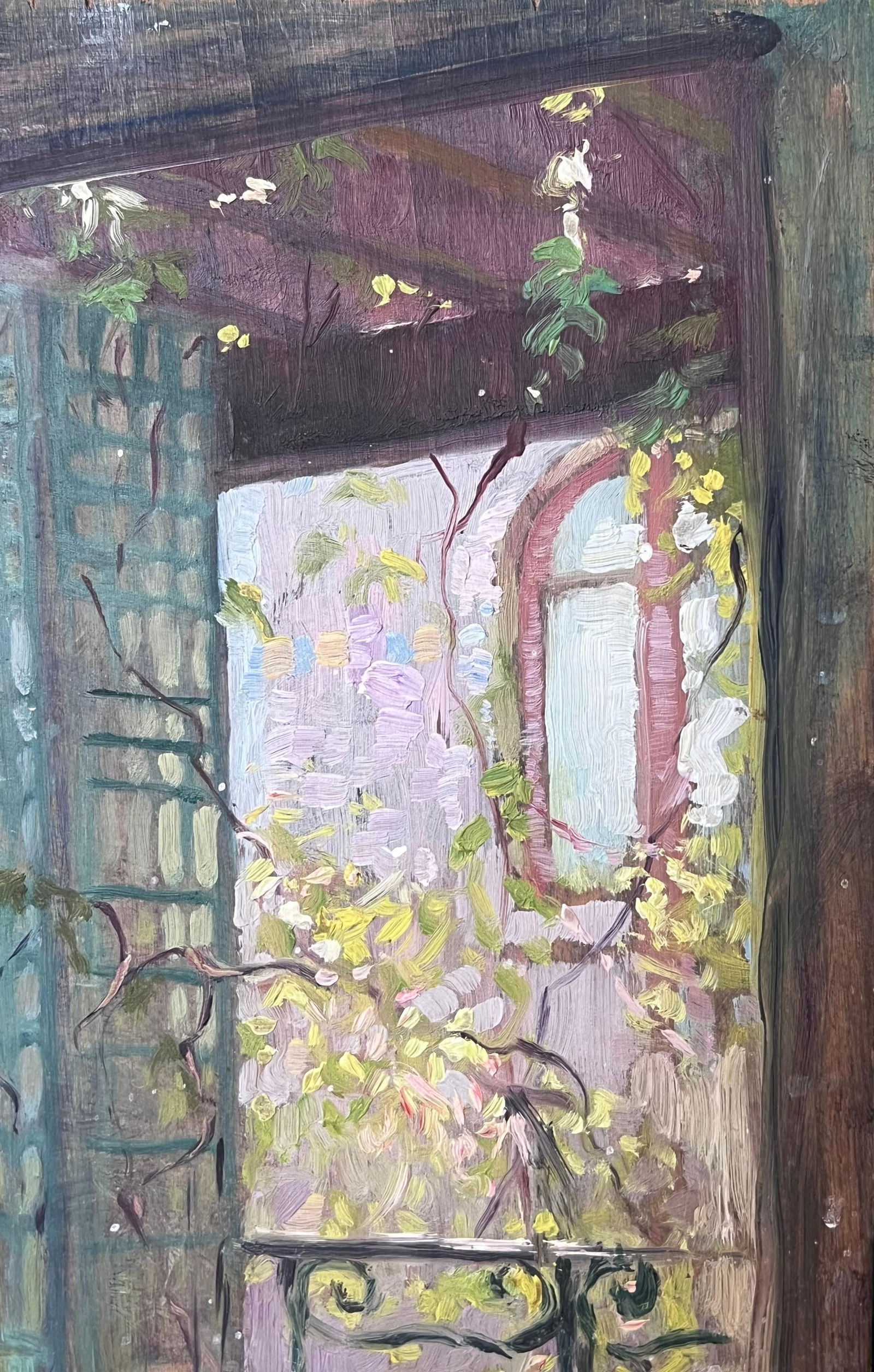 French School; 1930's French Post Impressionist Oil Interior Room View from a Garden Window, 1930's - 5