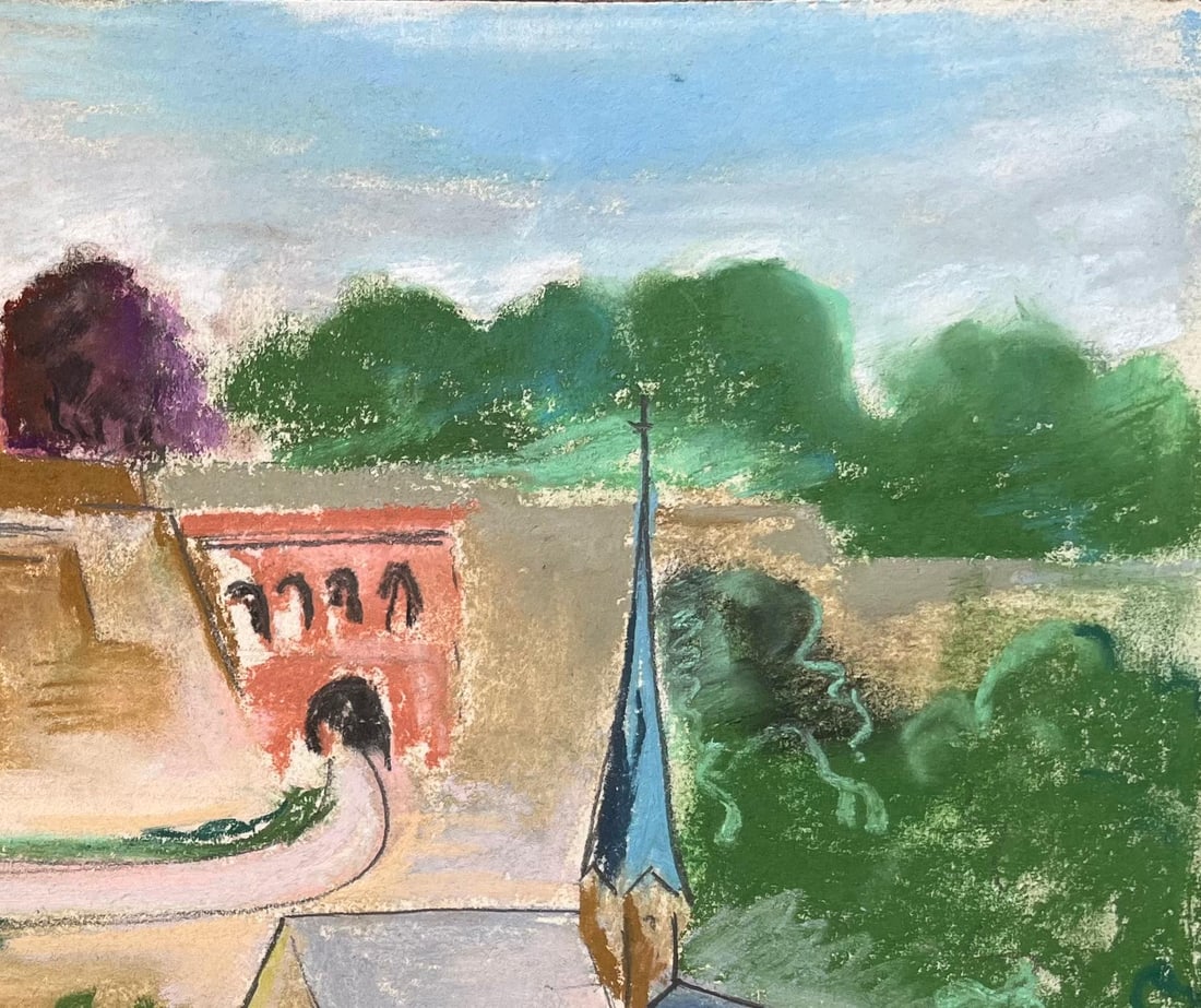 Anne Marie Migette Perard; Mid-20th Century Pastel of Luxembourg City with Fortification Wall and - 8