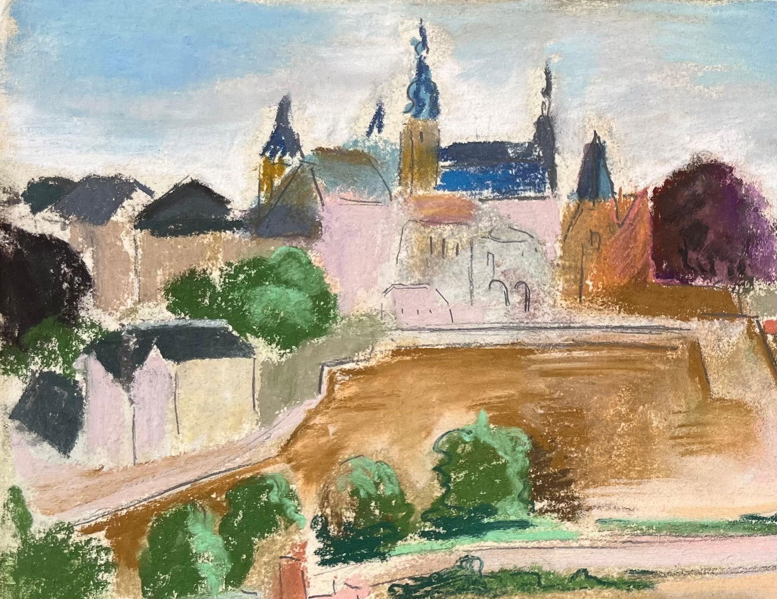 Anne Marie Migette Perard; Mid-20th Century Pastel of Luxembourg City with Fortification Wall and - 6
