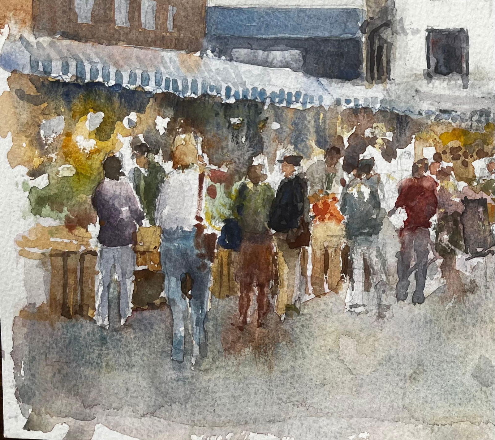 Anthony Herbert; Kingston Market London Watercolour of Bustling Street Scene with Tudor Facade - 6