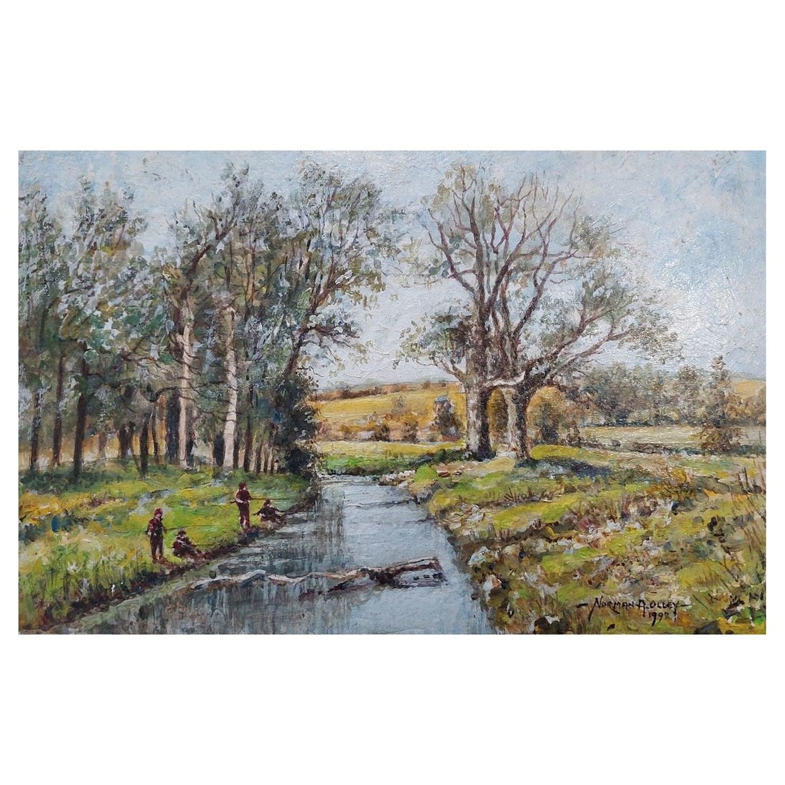 English School; Traditional English Painting Boys Fishing near Upnor in Kent, 20th Century (1 of 17)