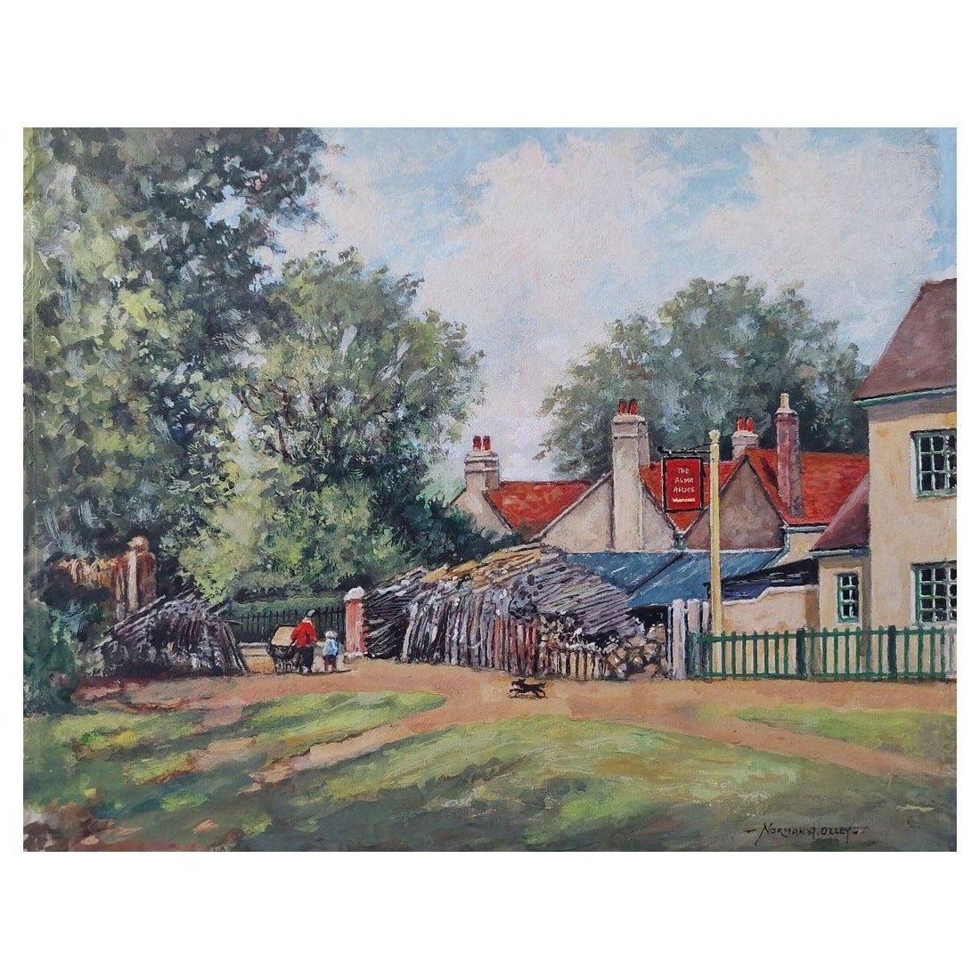 English School; Traditional English Painting Woodstacks at the Alma Arms, Weston Green, Surrey, 20th (1 of 13)