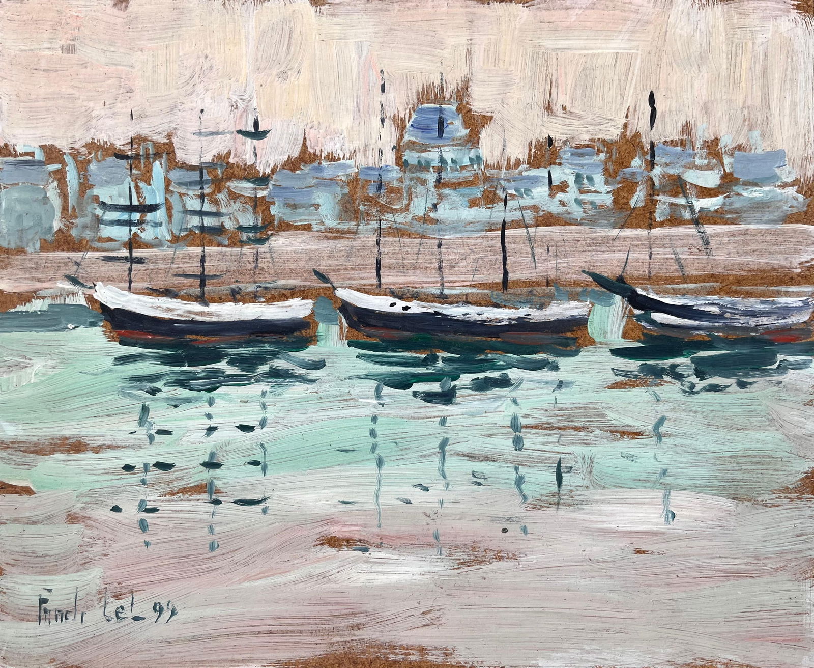 Fanch Lel; Vutien à St Malo French Coastal Painting of Moored Boats by Fanch Lel, 1999 (1 of 17)