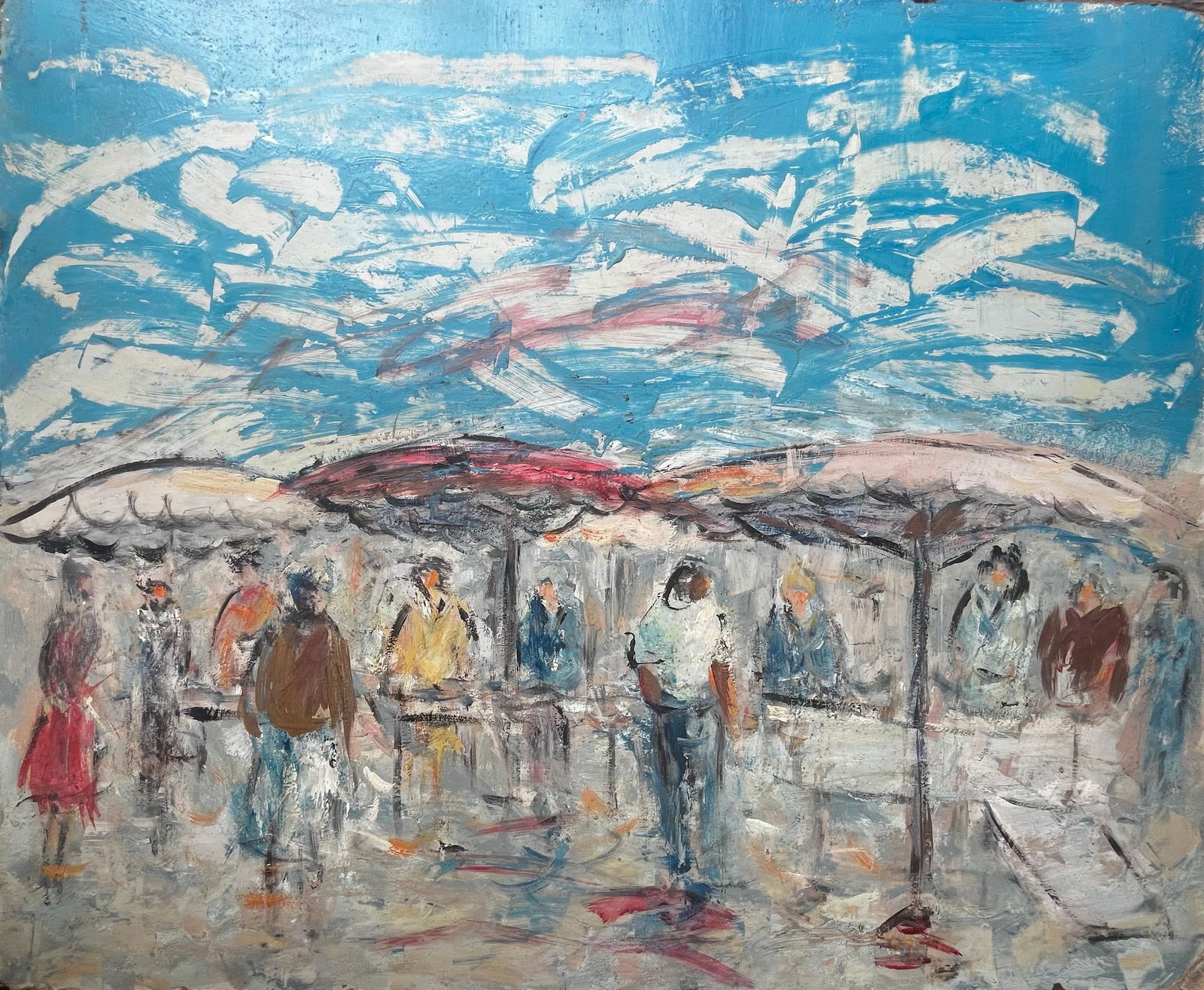 Fanch Lel; French Outdoor Market Scene with Figures and Parasols by Fanch Lel (1 of 11)