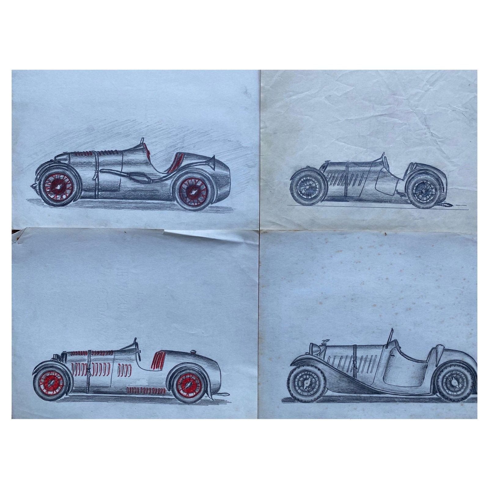 Set of Four 1930's Motor Car Racing Original Drawings, circa 1930s (1 of 17)