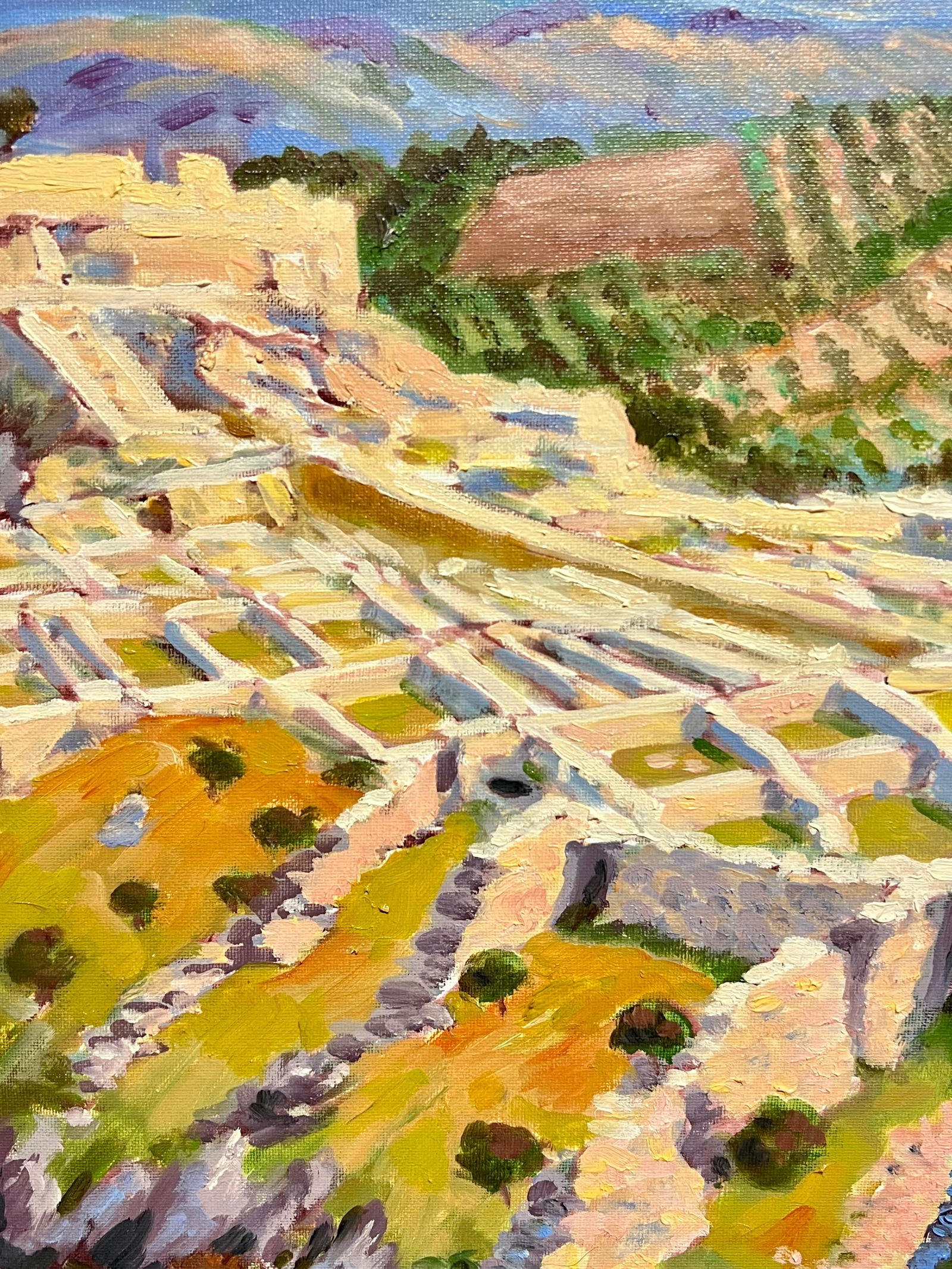 Georges Bordonove; French Impressionist Historic Fortress Amidst Rolling Green Fields Oil Painting - 7