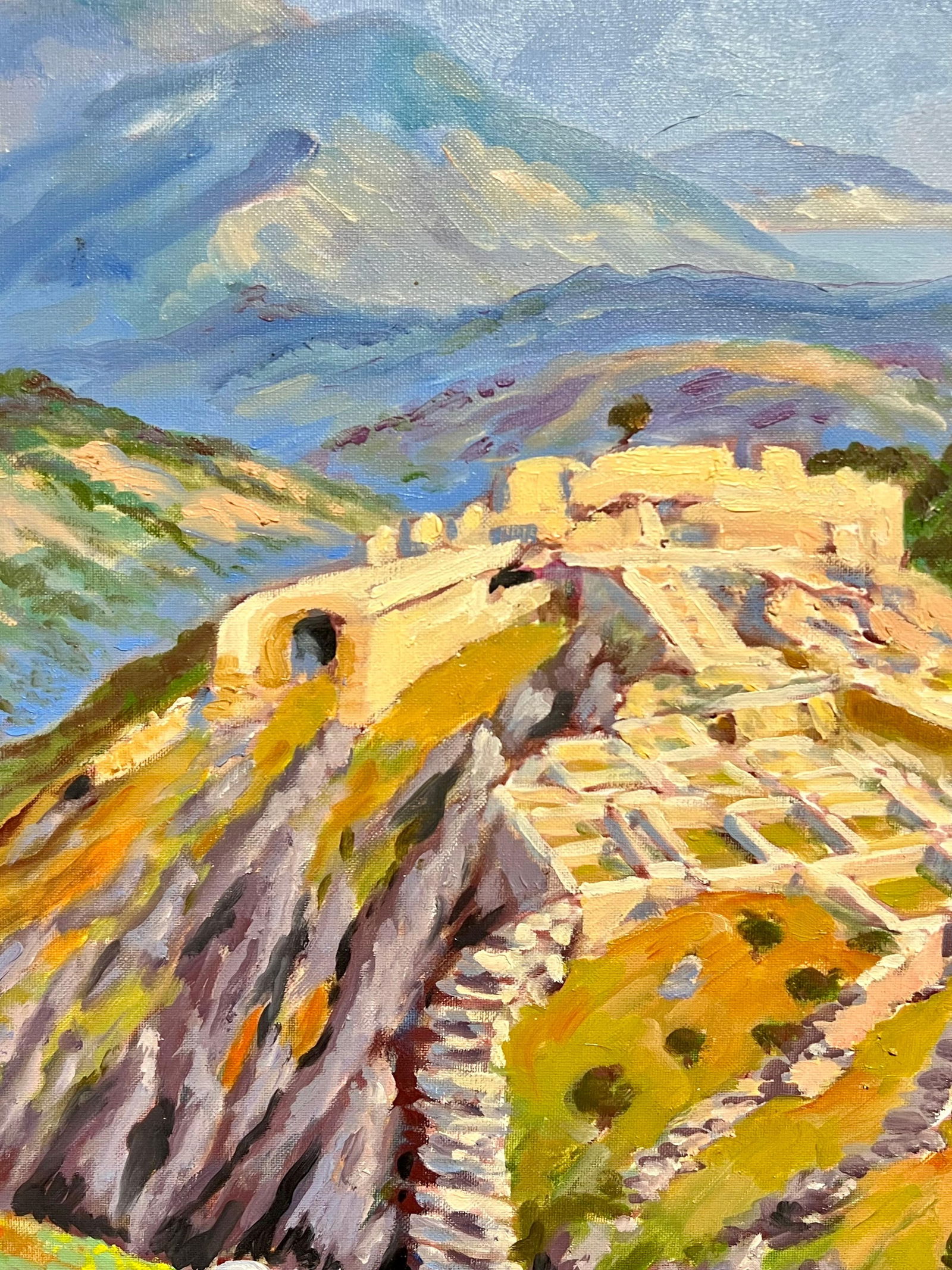 Georges Bordonove; French Impressionist Historic Fortress Amidst Rolling Green Fields Oil Painting - 8