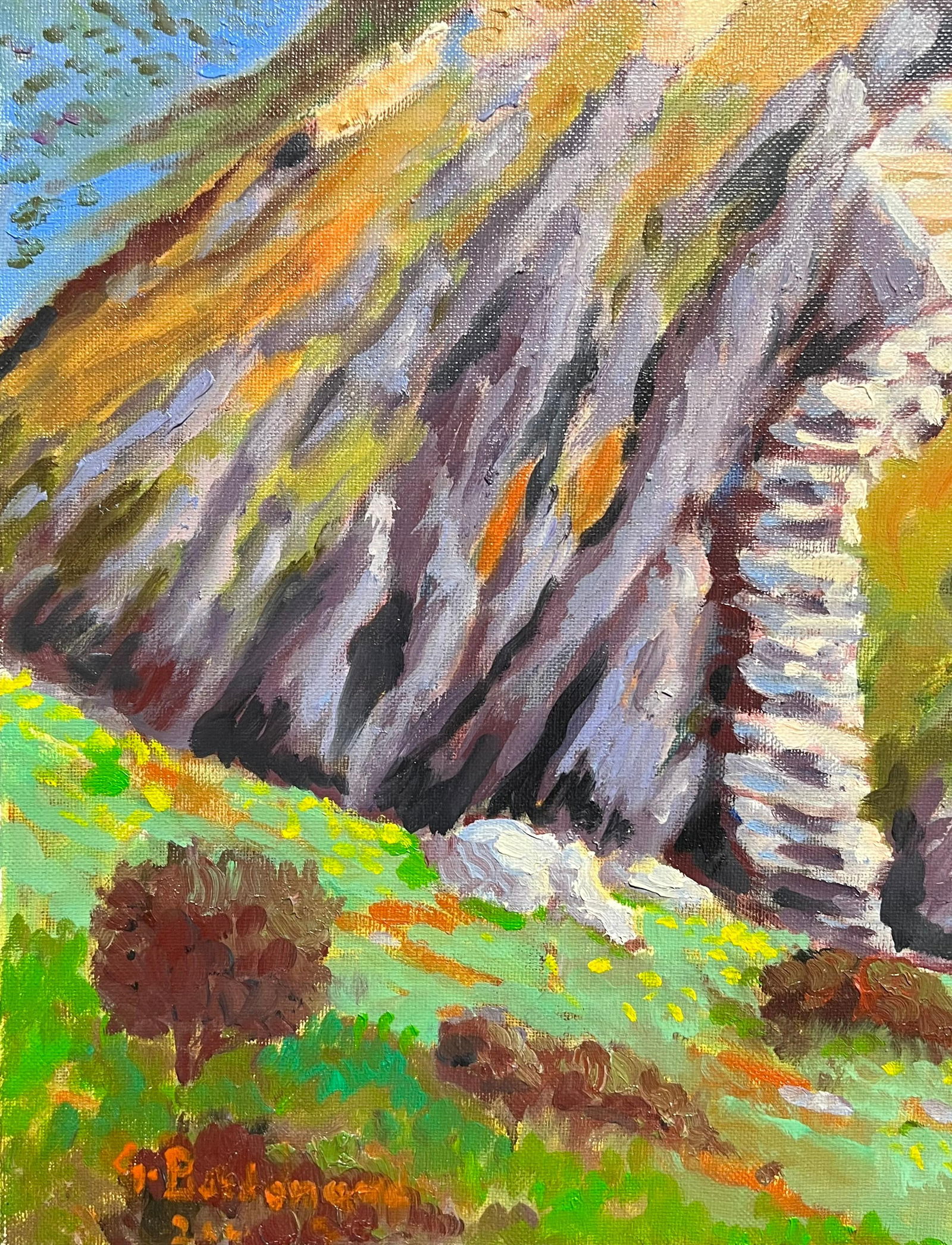 Georges Bordonove; French Impressionist Historic Fortress Amidst Rolling Green Fields Oil Painting - 11