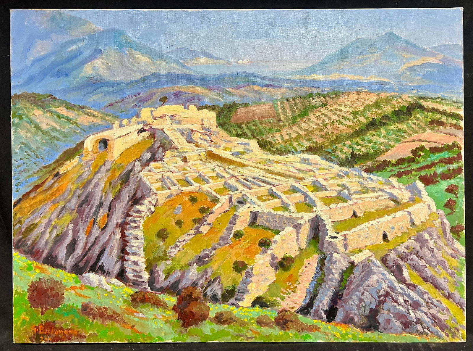 Georges Bordonove; French Impressionist Historic Fortress Amidst Rolling Green Fields Oil Painting - 5