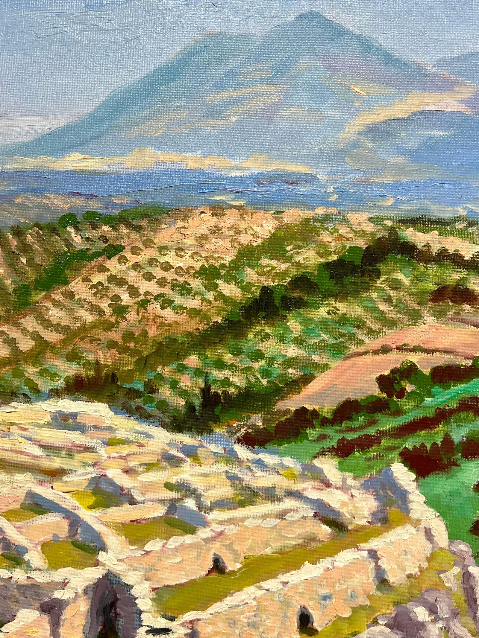 Georges Bordonove; French Impressionist Historic Fortress Amidst Rolling Green Fields Oil Painting - 6