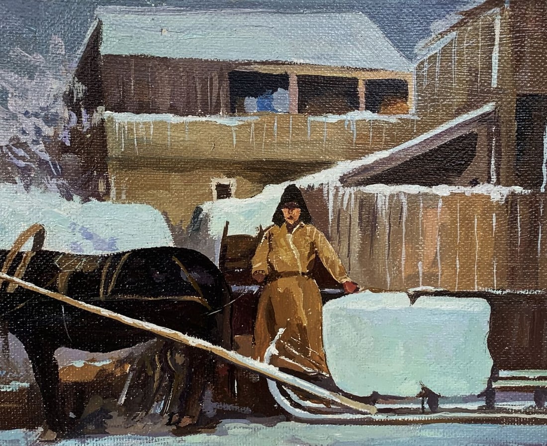 Oil painting Horse in the village Unknown artist - 2