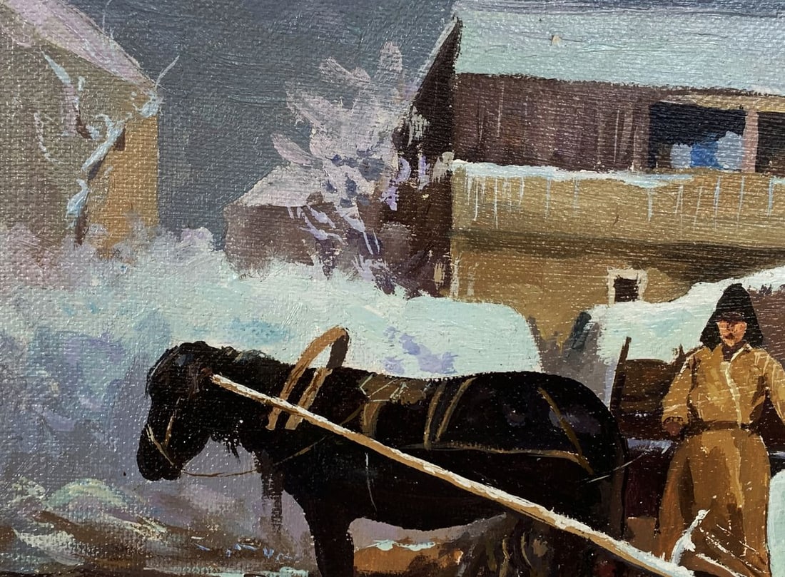 Oil painting Horse in the village Unknown artist - 4