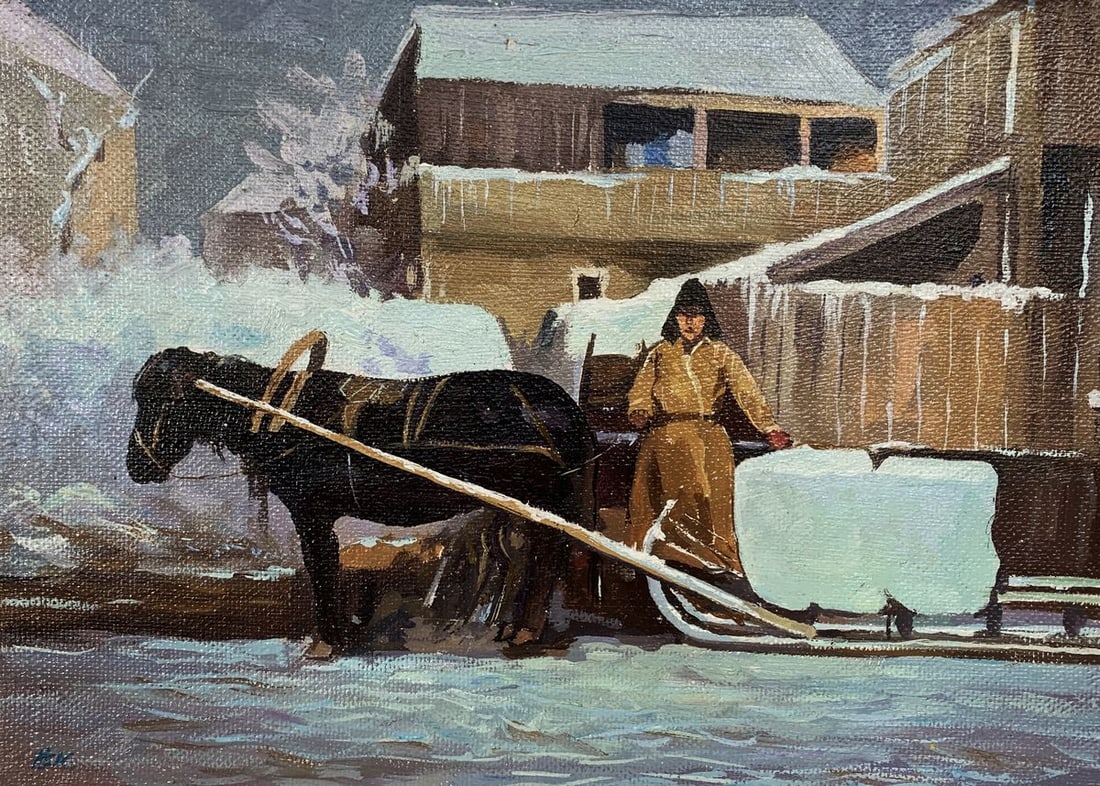 Oil painting Horse in the village Unknown artist - 5