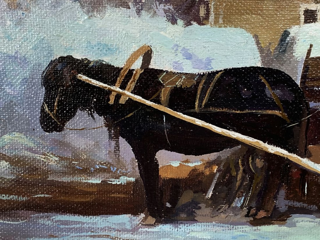 Oil painting Horse in the village Unknown artist - 7