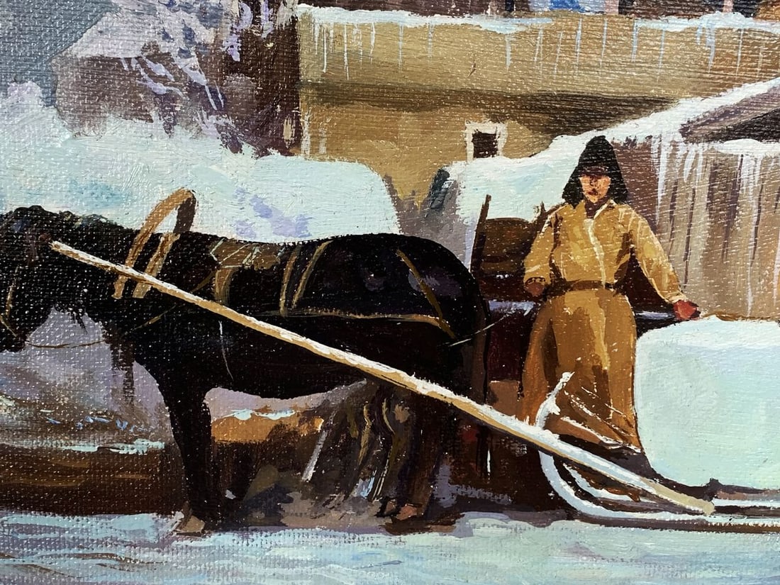 Oil painting Horse in the village Unknown artist - 8