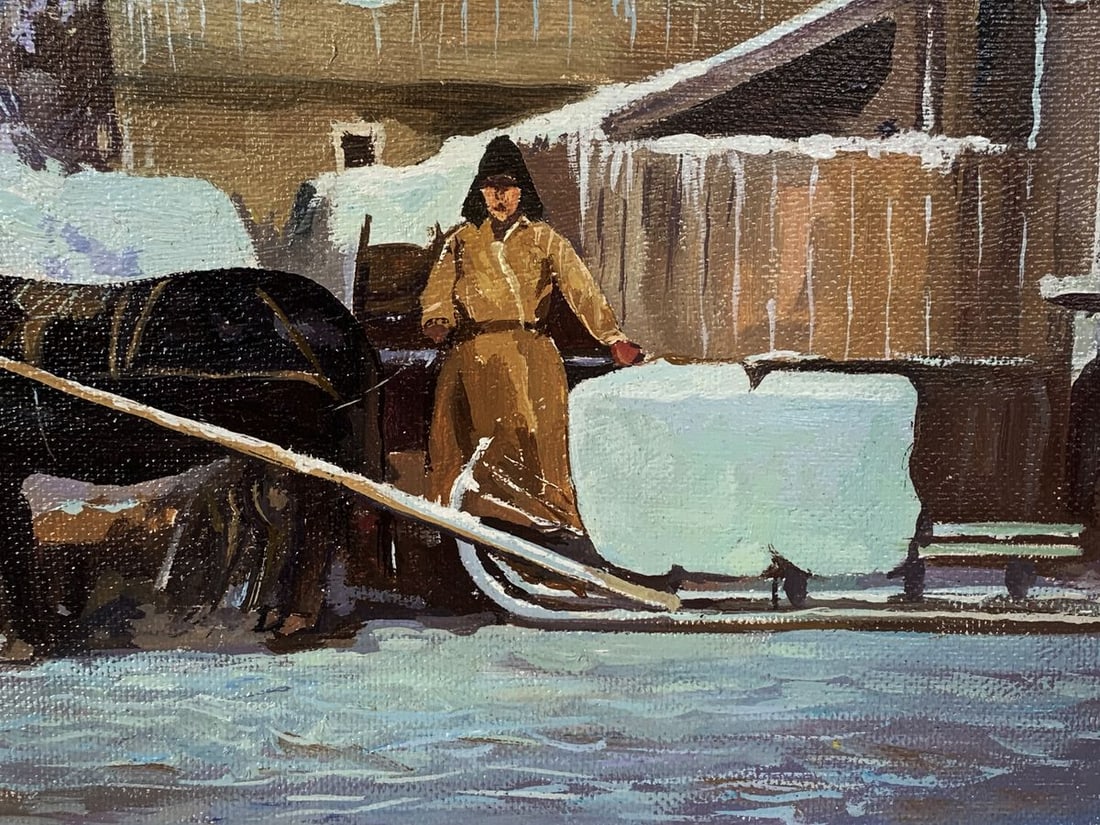 Oil painting Horse in the village Unknown artist - 9