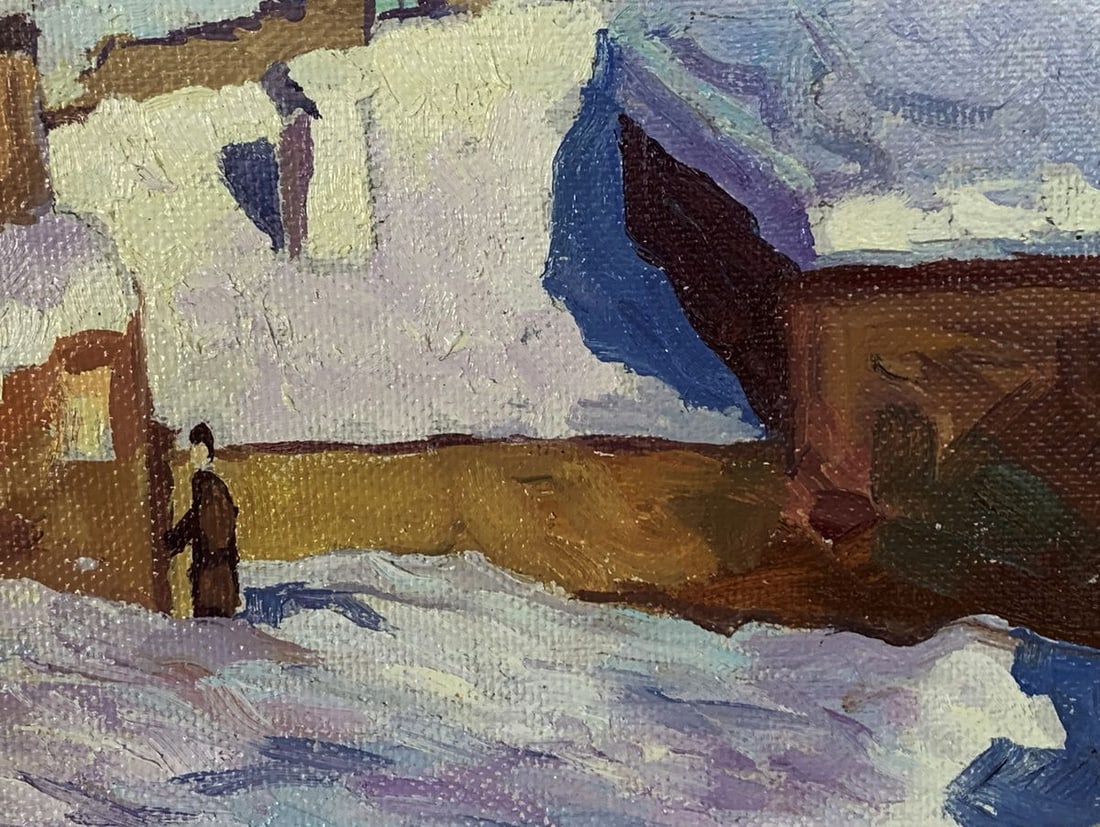 Oil painting Winter daytime city Unknown artist - 5