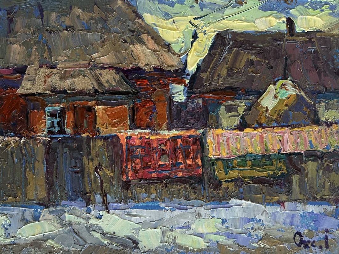 Oil painting Sunset behind the rooftops Oksana Kalenyuk - 3