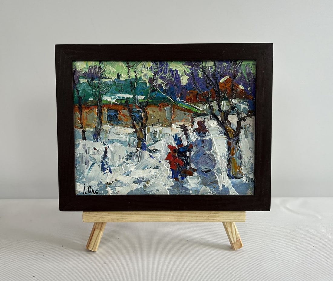 Oil painting Children are making a snowman Oksana Kalenyuk (1 of 8)
