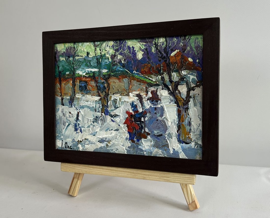 Oil painting Children are making a snowman Oksana Kalenyuk - 2