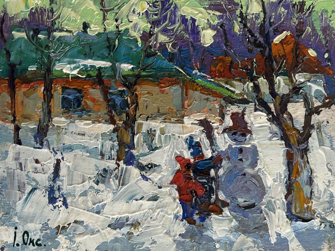 Oil painting Children are making a snowman Oksana Kalenyuk - 3