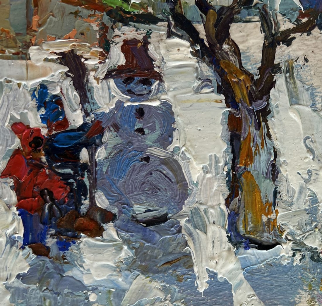 Oil painting Children are making a snowman Oksana Kalenyuk - 4