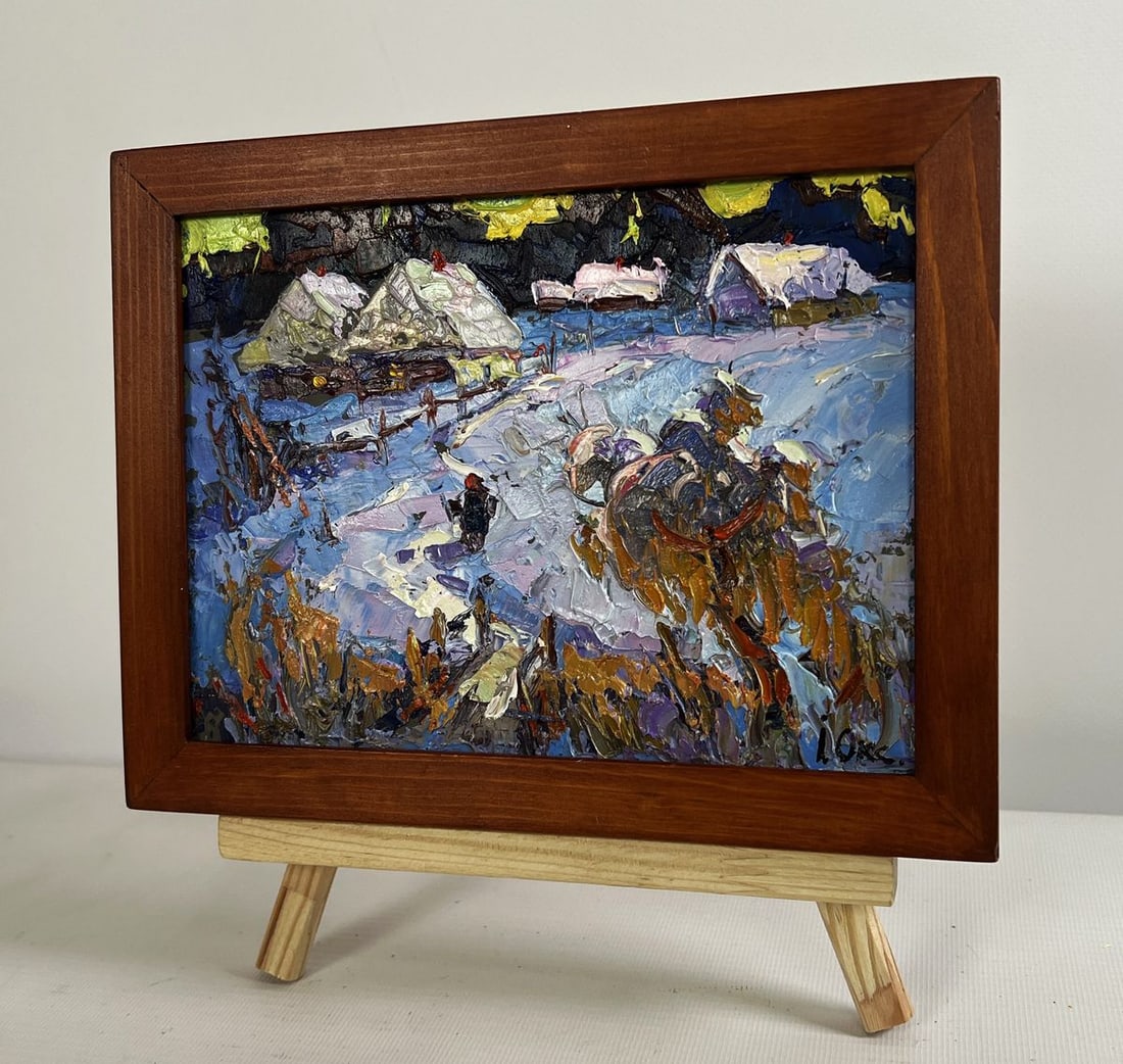 Oil painting Snowy road in the village Oksana Kalenyuk - 2