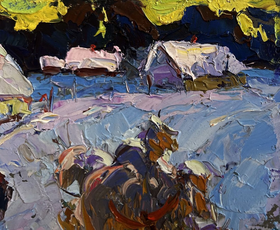 Oil painting Snowy road in the village Oksana Kalenyuk - 4