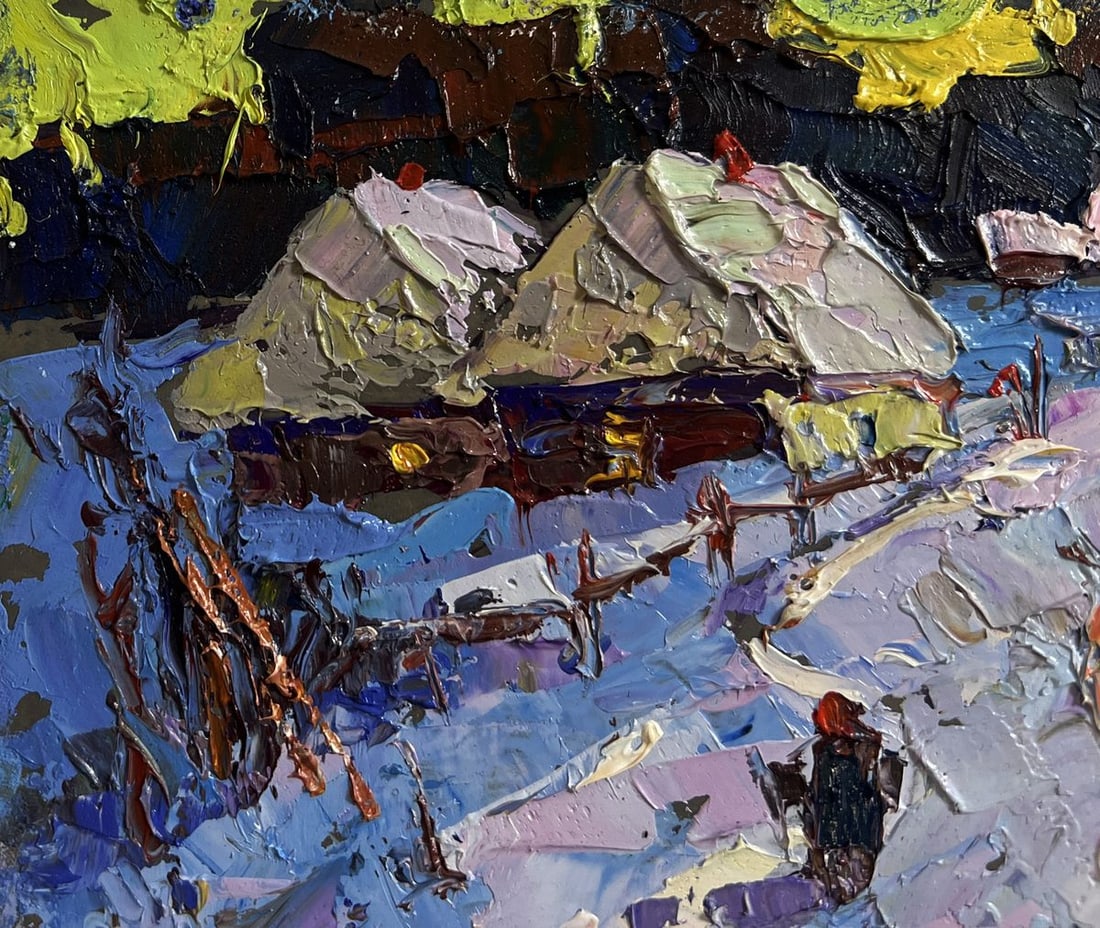 Oil painting Snowy road in the village Oksana Kalenyuk - 5