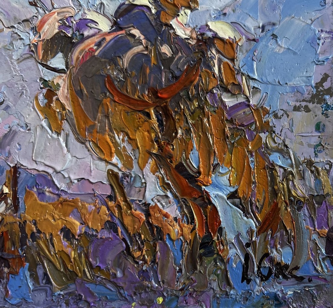 Oil painting Snowy road in the village Oksana Kalenyuk - 7