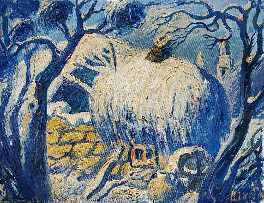 Oil painting Winter in the village Daniil Litvinov (1 of 7)