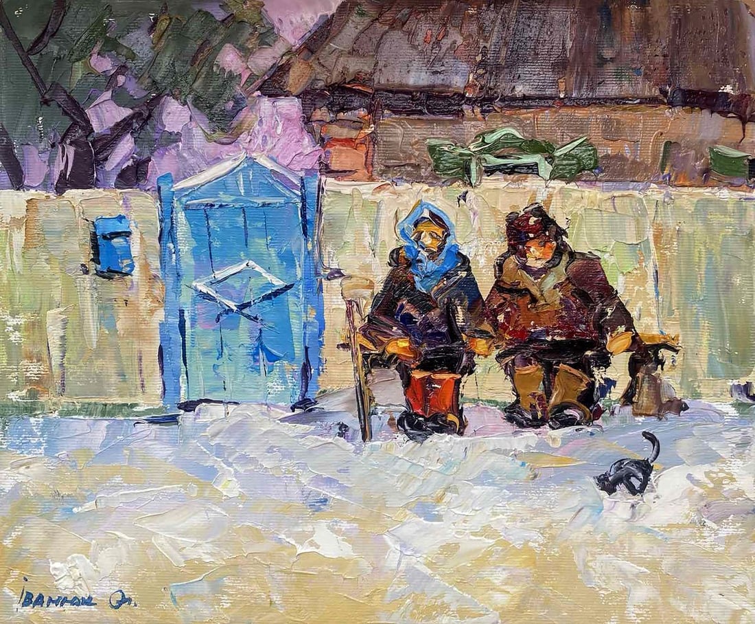 Oil painting Quiet conversation Alex Kalenyuk: Title: Oil painting Quiet conversation Alex Kalenyuk Description: NoKalen 1257 The oil painting titled "Quiet Conversation" is a compelling portrayal of an intimate moment shared between two figures i