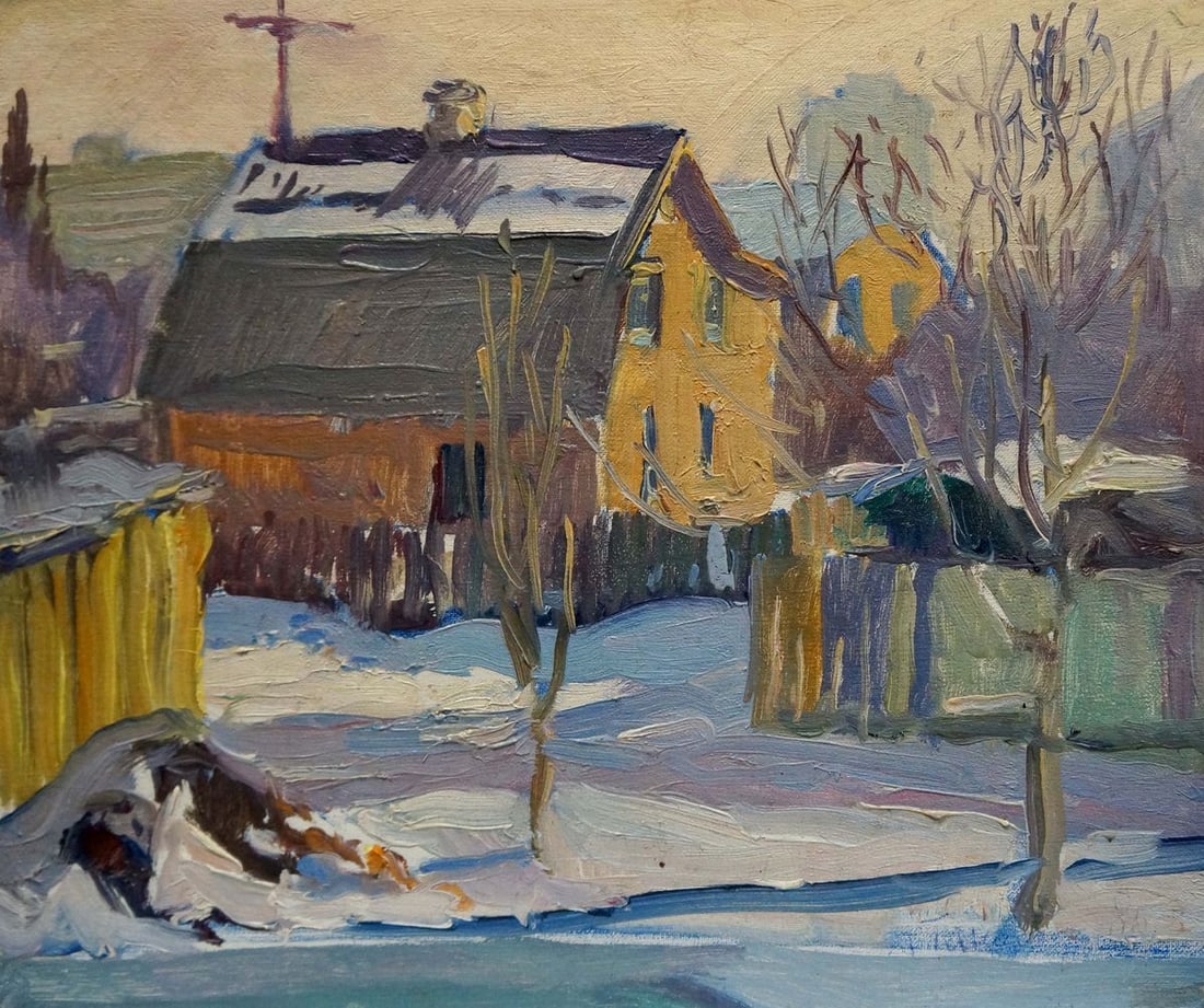Oil painting Winter landscape Gantman Moisey Faibovich: Title: Oil painting Winter landscape Gantman Moisey Faibovich Description: NoVerns 681 *** ABOUT THIS PAINTING *** * TITLE: "Winter landscape" * ARTIST: Gantman Moisey Faibovich * SIZE: 24x28 cm/'9.44