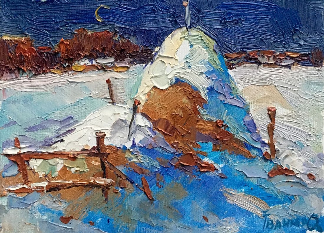 Oil painting Monthly winter Kalenyuk Oksana: Title: Oil painting Monthly winter Kalenyuk Oksana Description: NoAAA2535 *** ABOUT THIS PAINTING *** * TITLE: "Monthly winter" * ARTIST: Kalenyuk Oksana * SIZE: 15x20 cm/'5.90x7.87 inches' * MEDIUM: