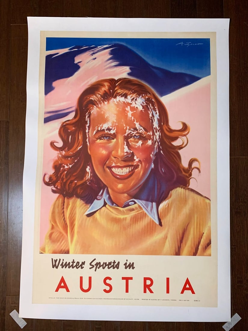 Winter Sports In Austria - Art By F. Adametz (1950's) 25x37.75 Austrian Travel Poster LB (1 of 7)