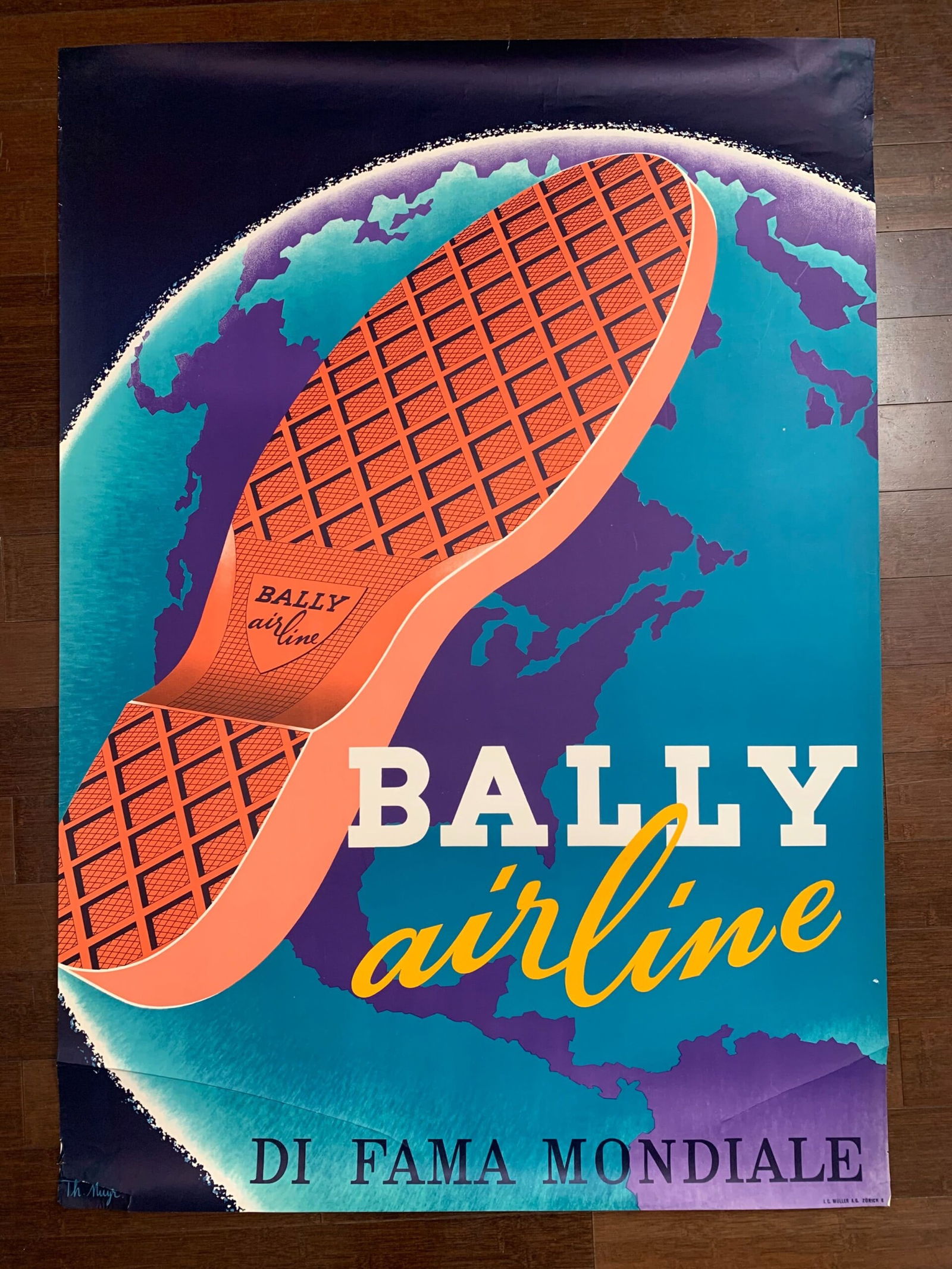 Bally Airline Shoes - Art by Muyr (1954) 35.5x50.25 Swiss Advertising Poster - 2