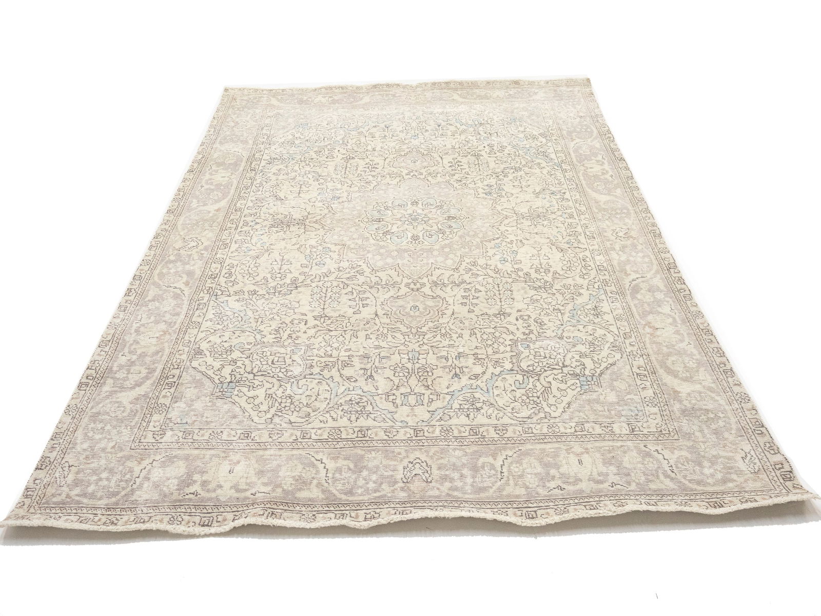 Muted Beige Antique Floral Traditional 6'6X9'5 Distressed Vintage Oriental Rug - 2