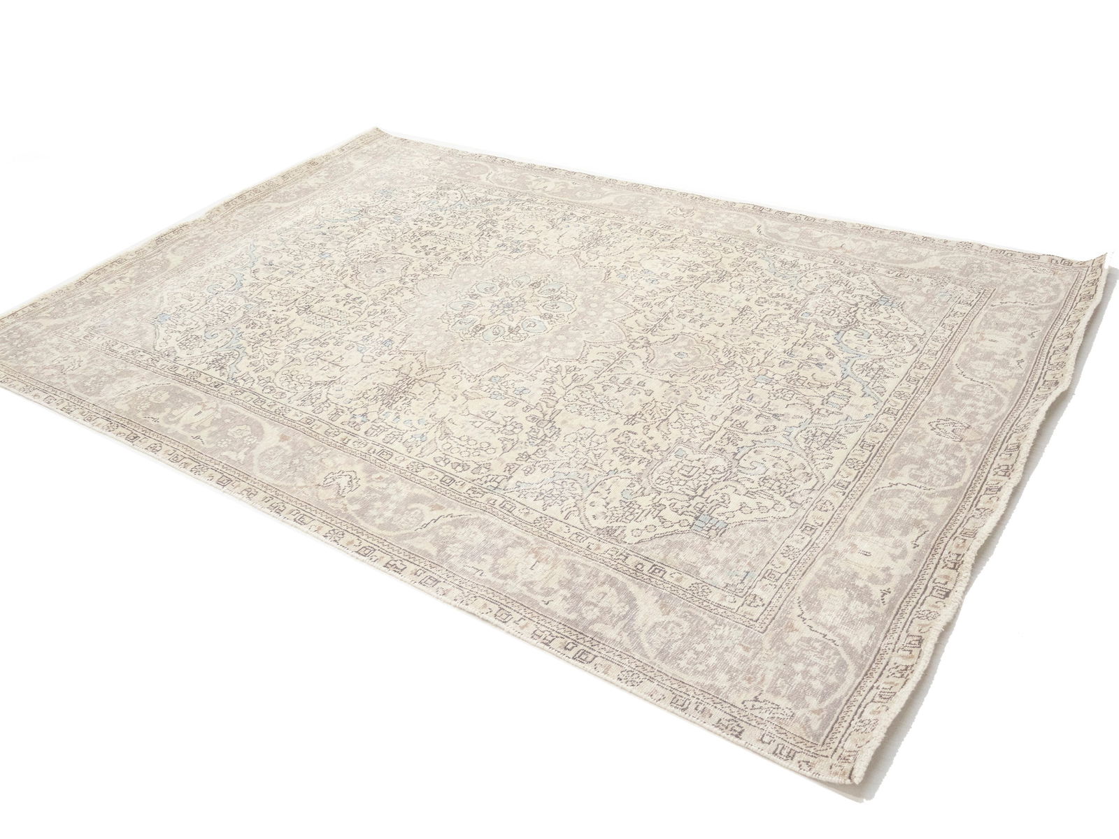 Muted Beige Antique Floral Traditional 6'6X9'5 Distressed Vintage Oriental Rug - 3