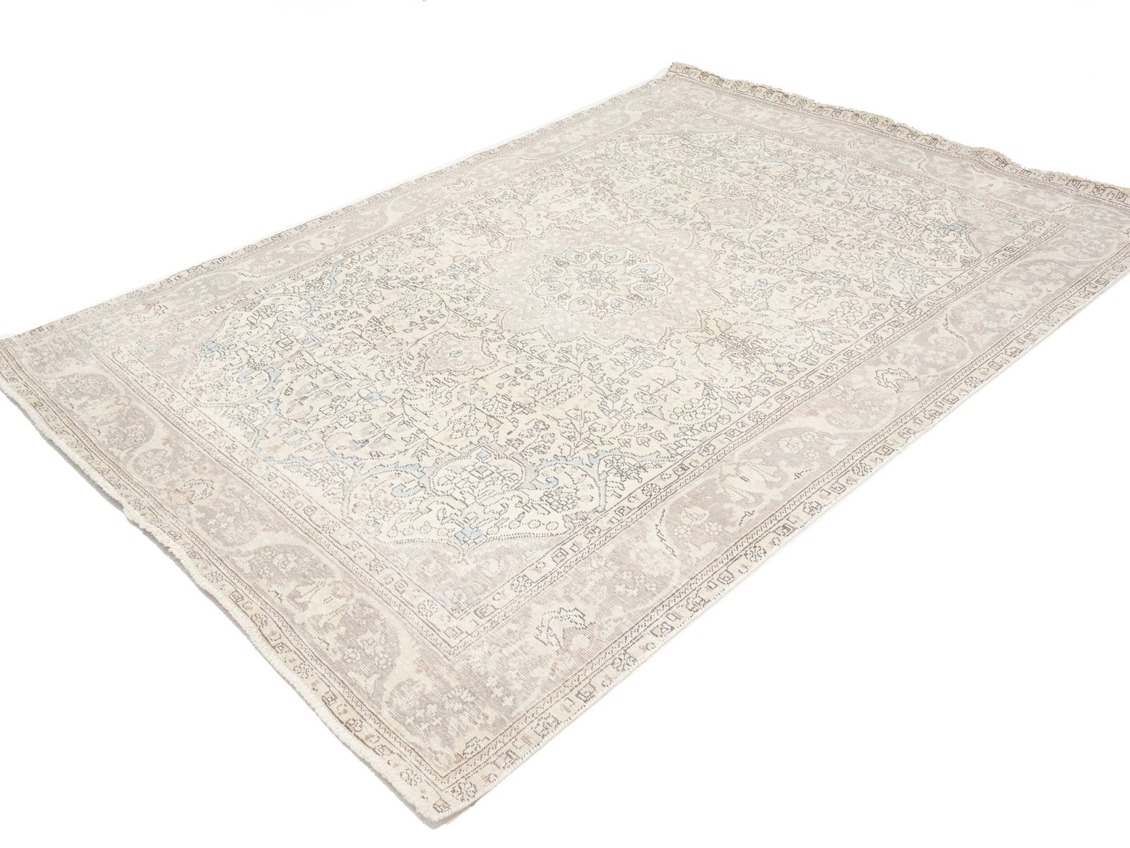 Muted Beige Antique Floral Traditional 6'6X9'5 Distressed Vintage Oriental Rug - 4