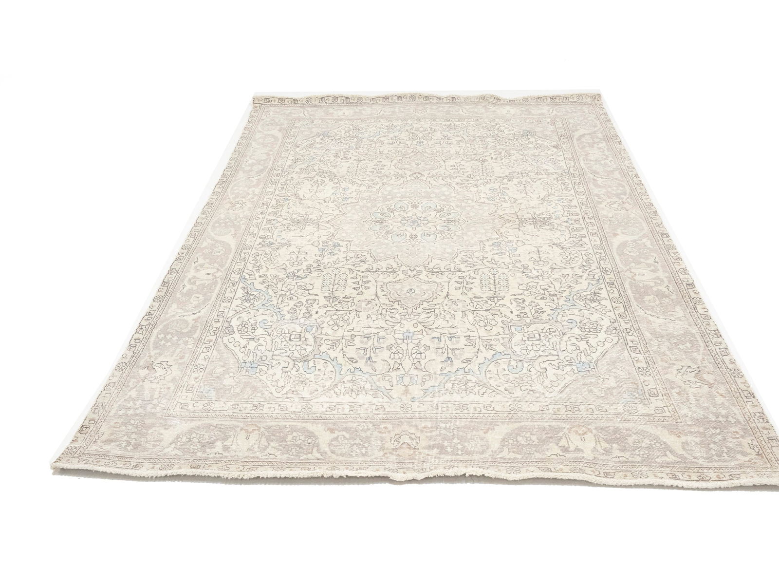 Muted Beige Antique Floral Traditional 6'6X9'5 Distressed Vintage Oriental Rug - 5