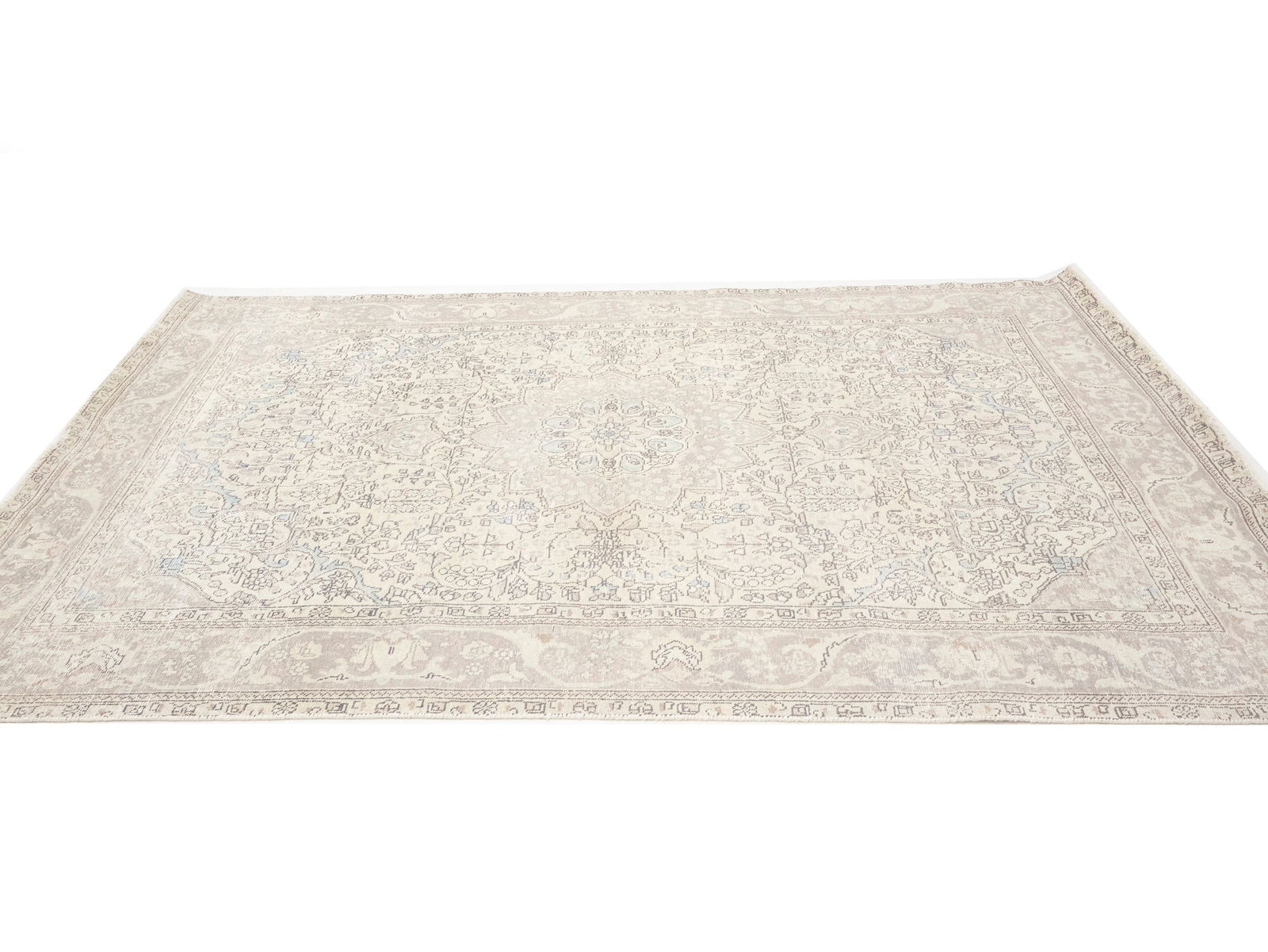 Muted Beige Antique Floral Traditional 6'6X9'5 Distressed Vintage Oriental Rug - 6