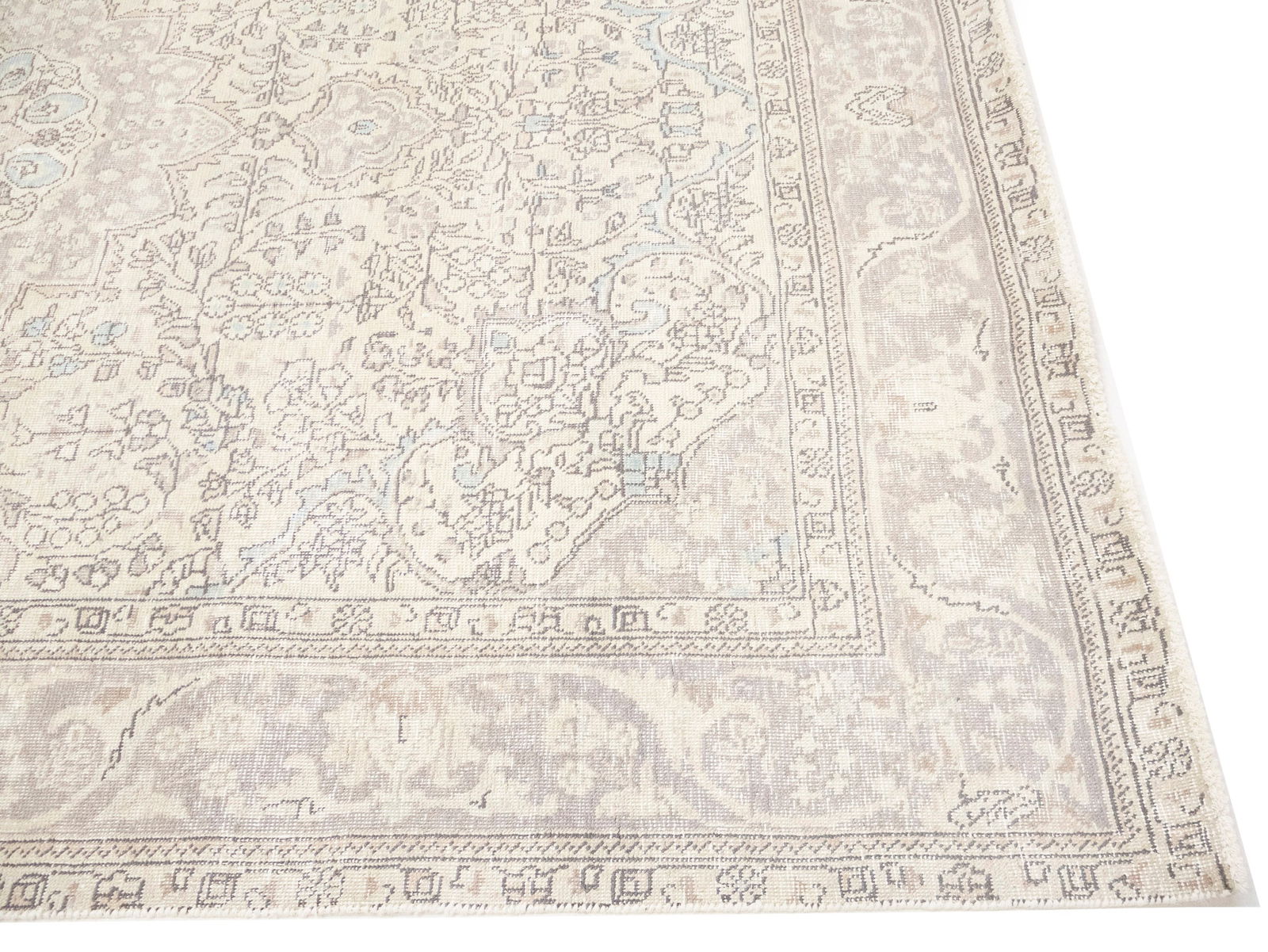 Muted Beige Antique Floral Traditional 6'6X9'5 Distressed Vintage Oriental Rug - 8
