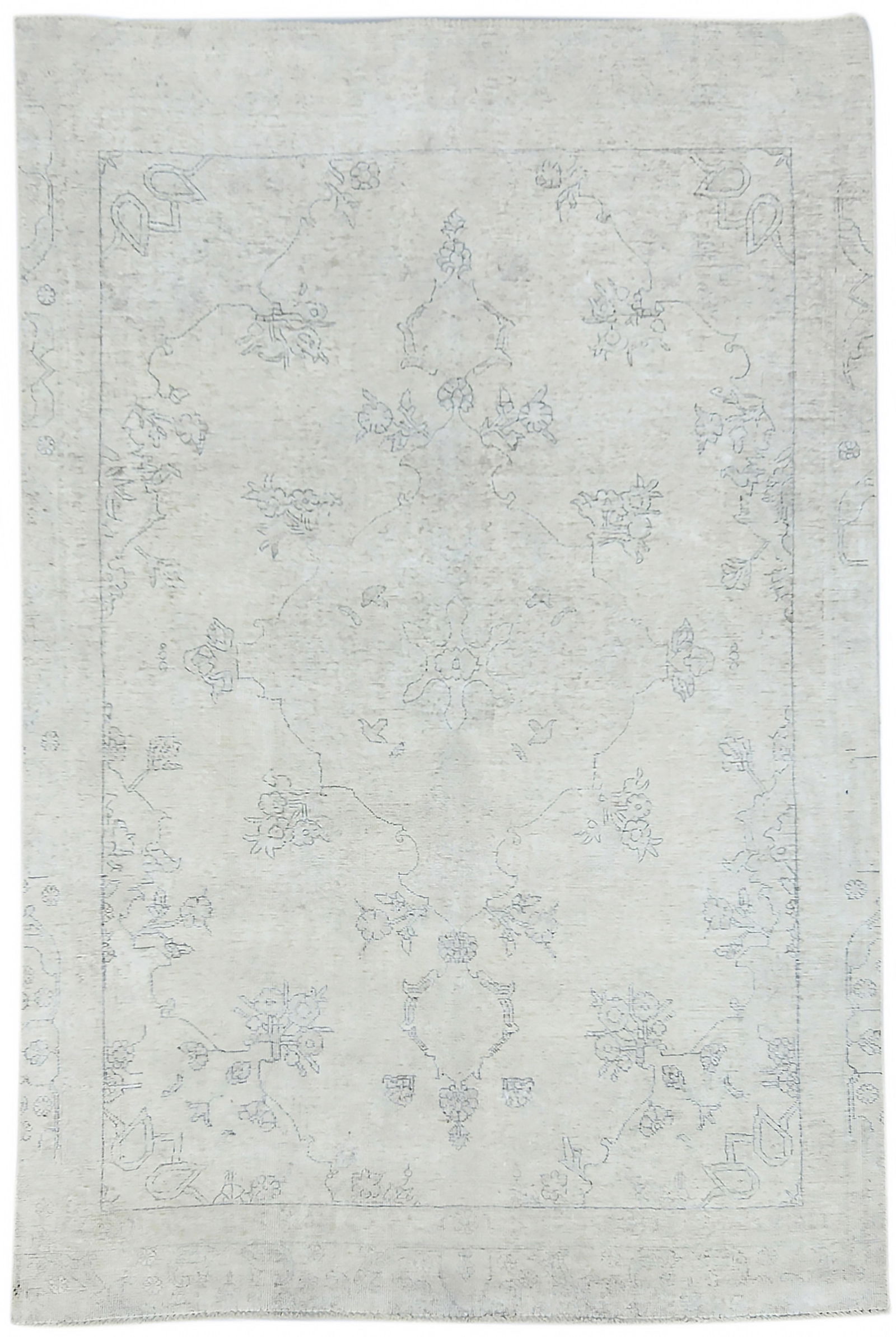 Muted Beige Antique Floral Traditional 7X10 Distressed Vintage Oriental Rug (1 of 12)