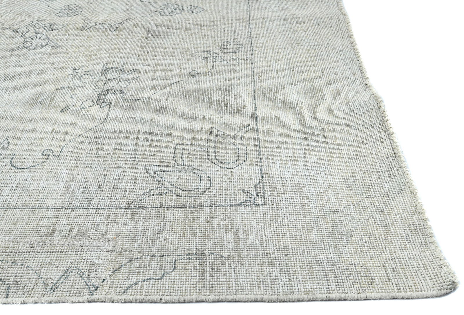 Muted Beige Antique Floral Traditional 7X10 Distressed Vintage Oriental Rug - 8