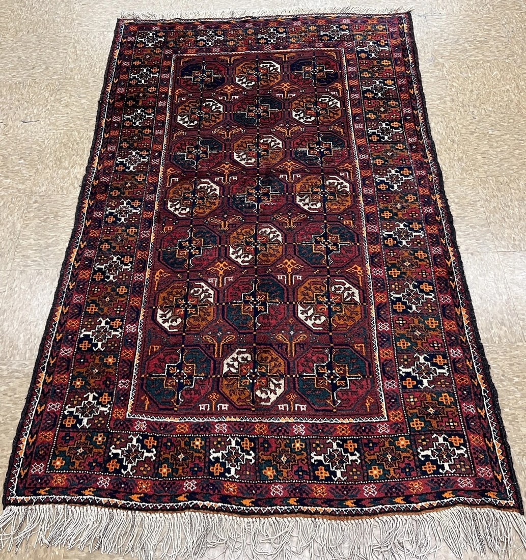 Antique Persian Balouch Hand Knotted Tribal Maroon Wool Oriental Area Rug 4'1" x 6'7" - 2
