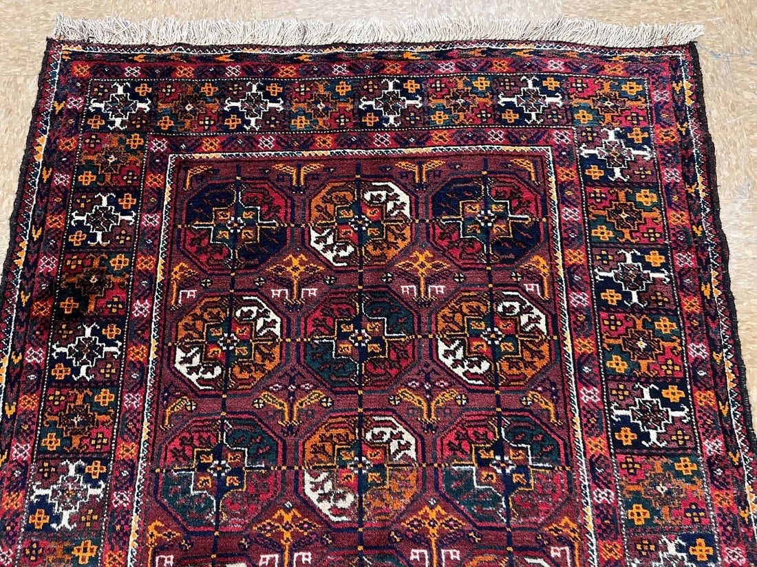 Antique Persian Balouch Hand Knotted Tribal Maroon Wool Oriental Area Rug 4'1" x 6'7" - 5