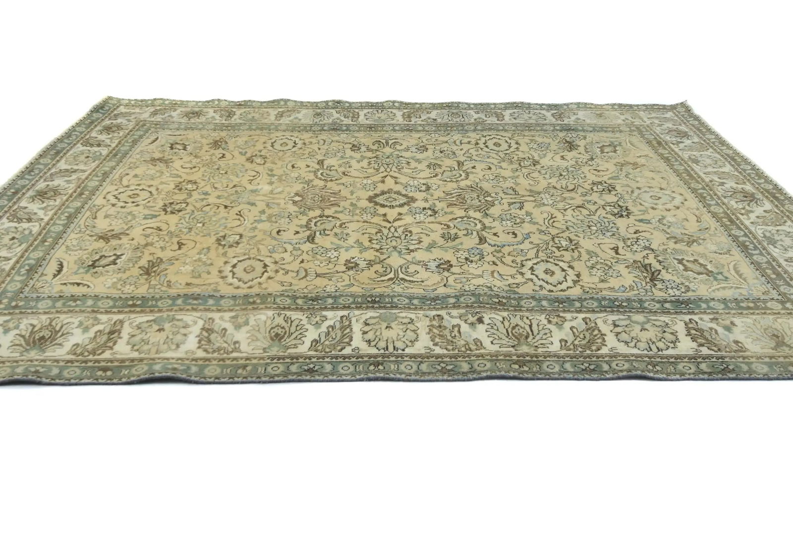 Semi Antique Muted Beige Floral 8X11 Distressed Vintage Oriental Rug - 4