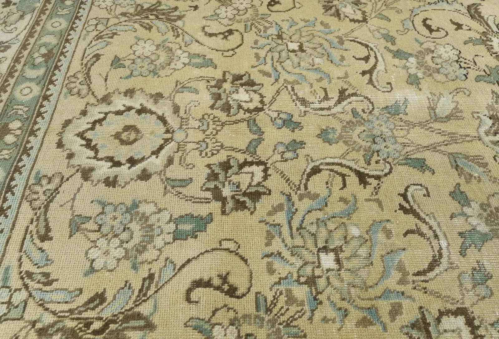 Semi Antique Muted Beige Floral 8X11 Distressed Vintage Oriental Rug - 6