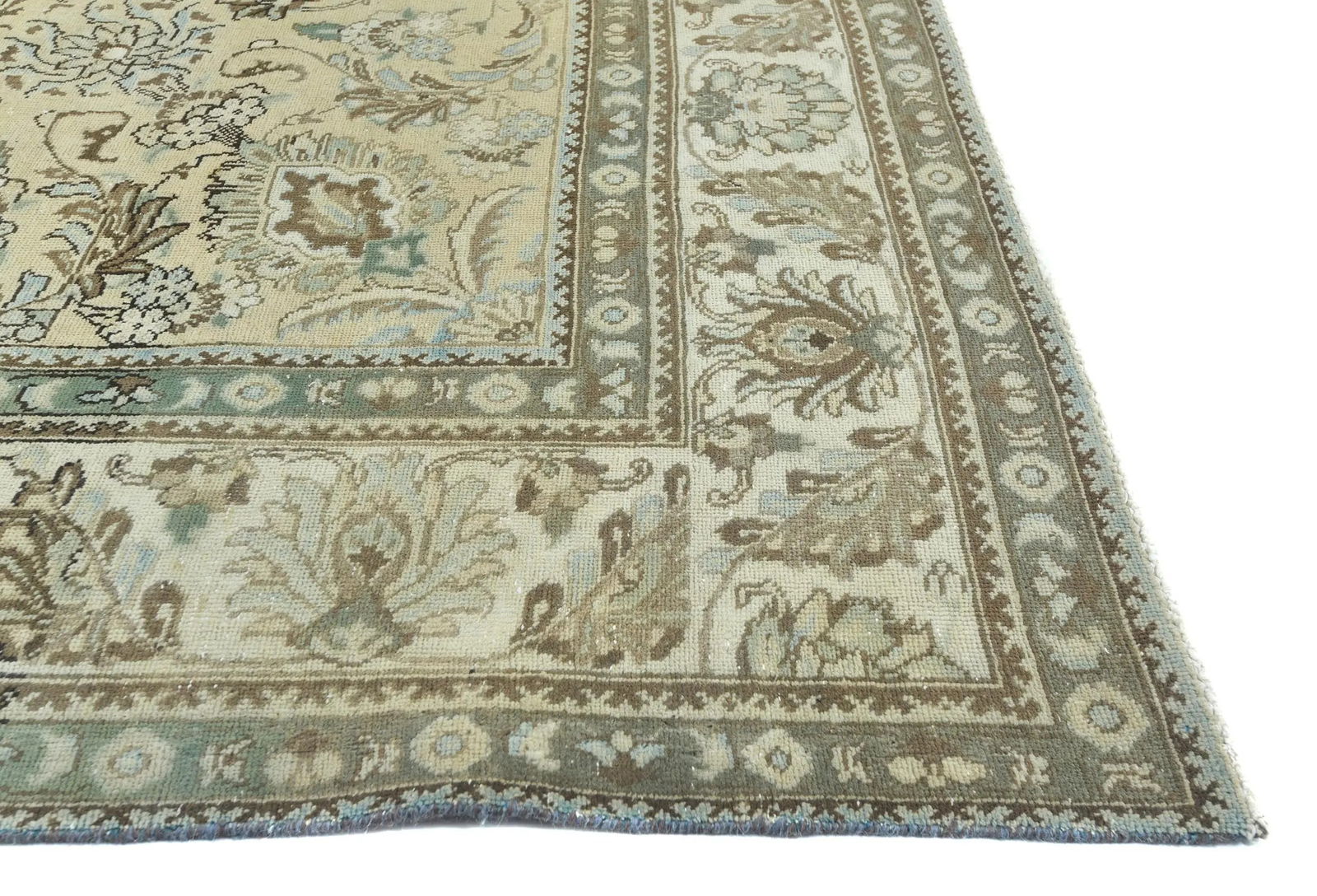 Semi Antique Muted Beige Floral 8X11 Distressed Vintage Oriental Rug - 8